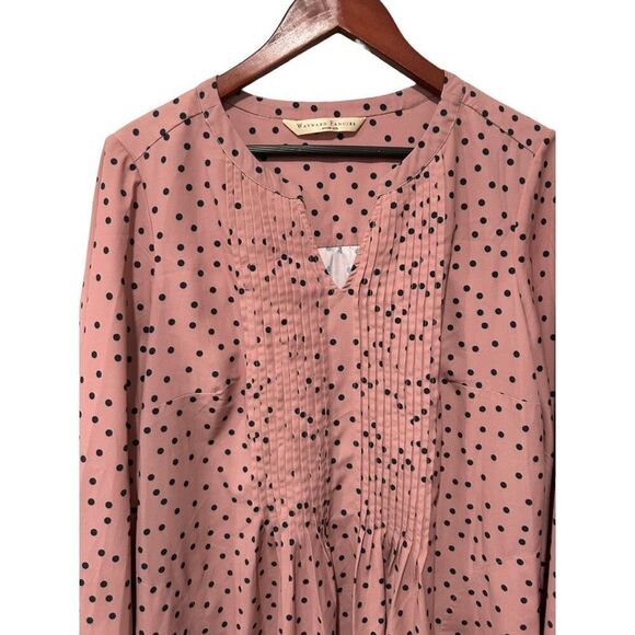 Wayward Fancies Eshakti  Pink Blush V-Neck Pleated Polks Dot Blouse 1XL - Picture 4 of 11